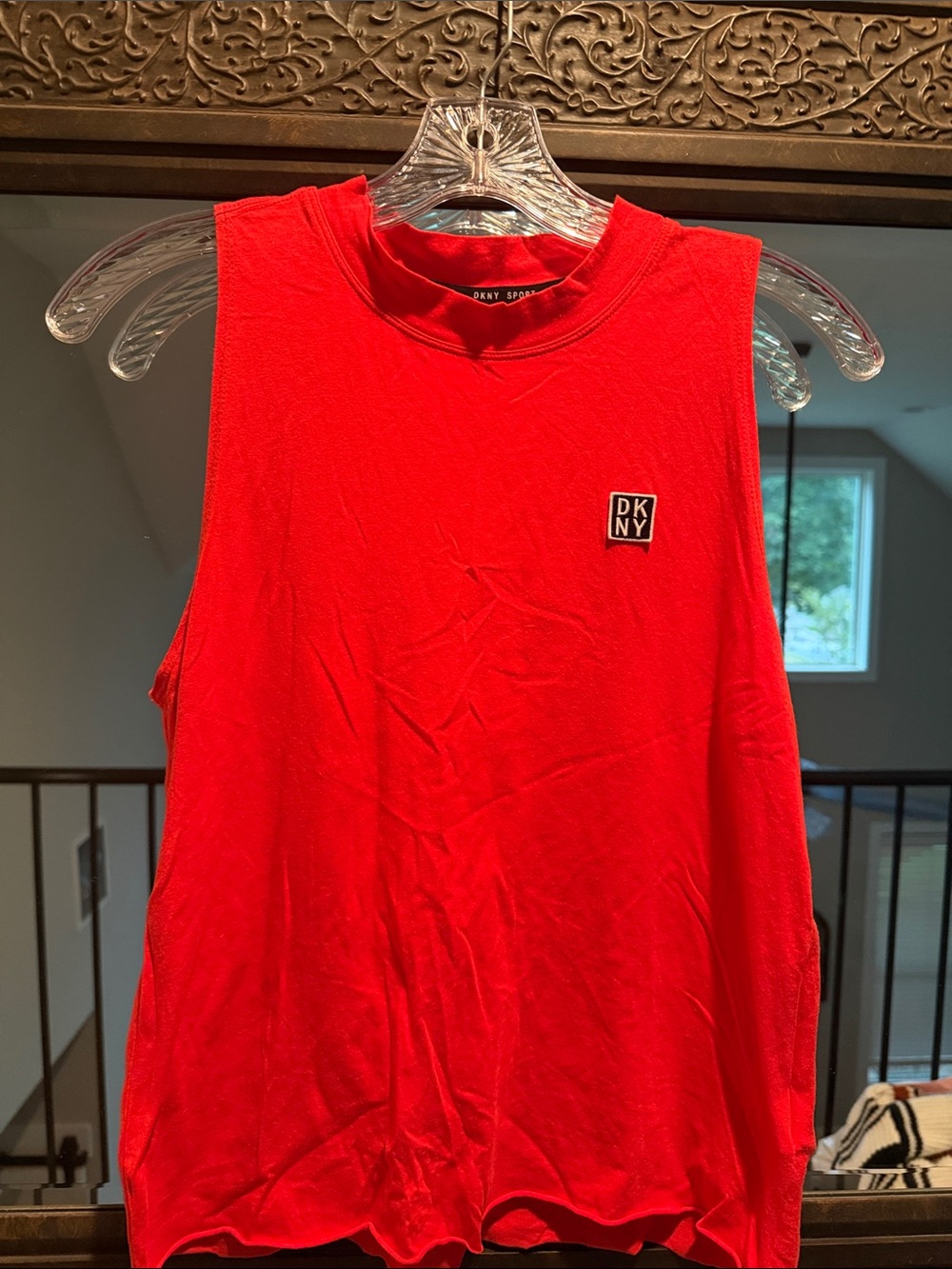 DKNY Bright Red Muscle Tank with Logo Patch